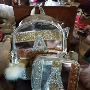 Justicel Letter A Backpack with Lunch box